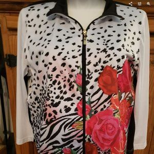 Activology Full Zip Activewear Jacket White Animal Zebra Roses Women's S…